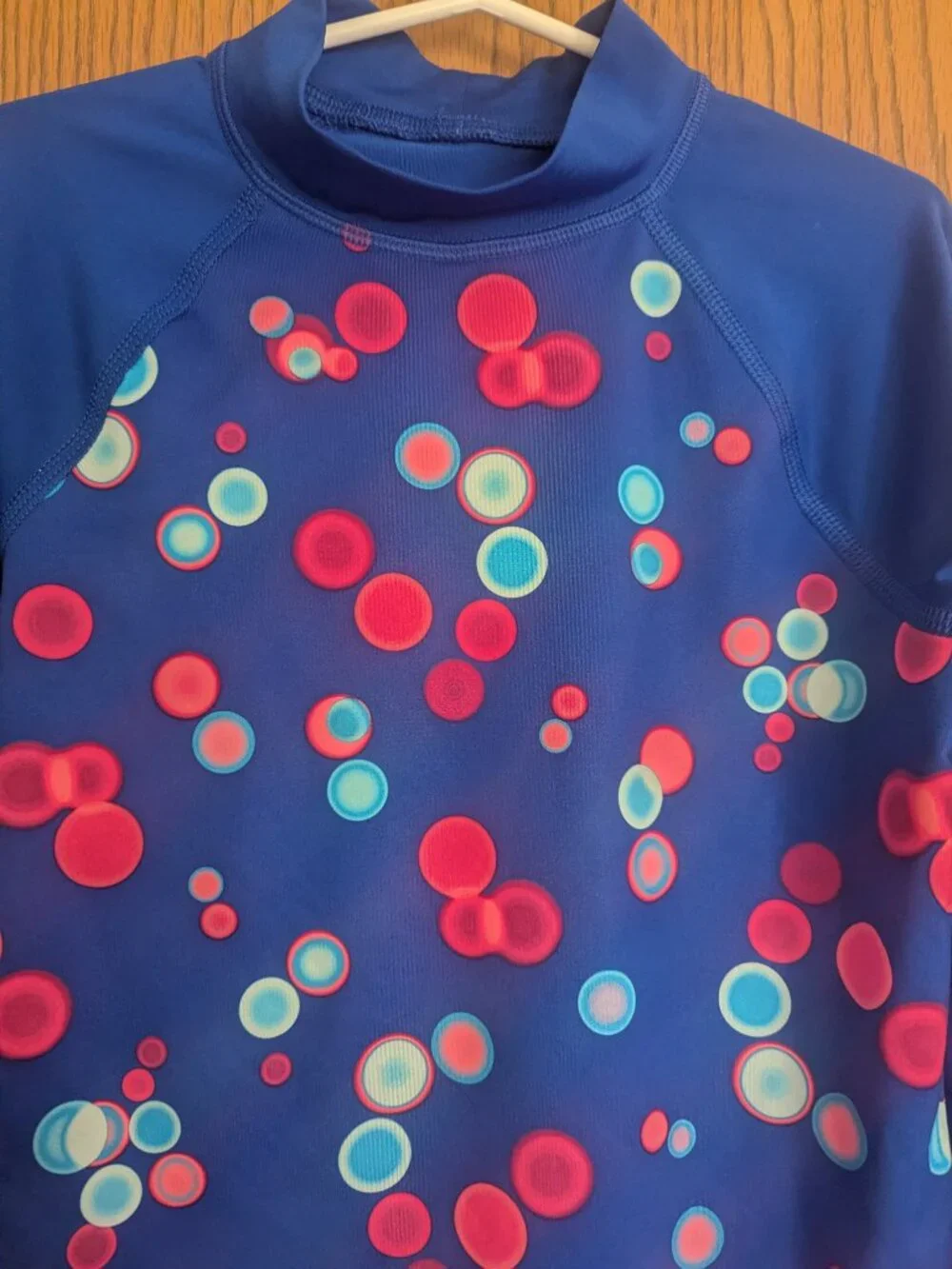 Lands End Long Sleeve Rash Guard Multicolor Dot Swim Shirt Sun Protection Girl M